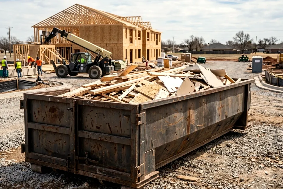 30 yard roll off dumpster at a new construction lot in Eastlake east Lawton OK