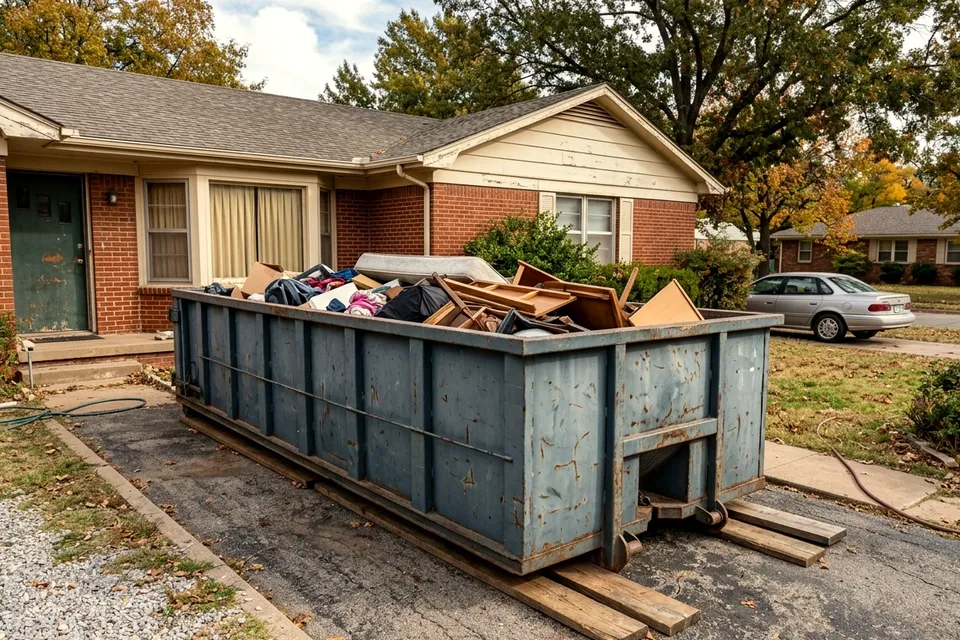 20 yard estate cleanout dumpster at a brick family home in Lawton OK
